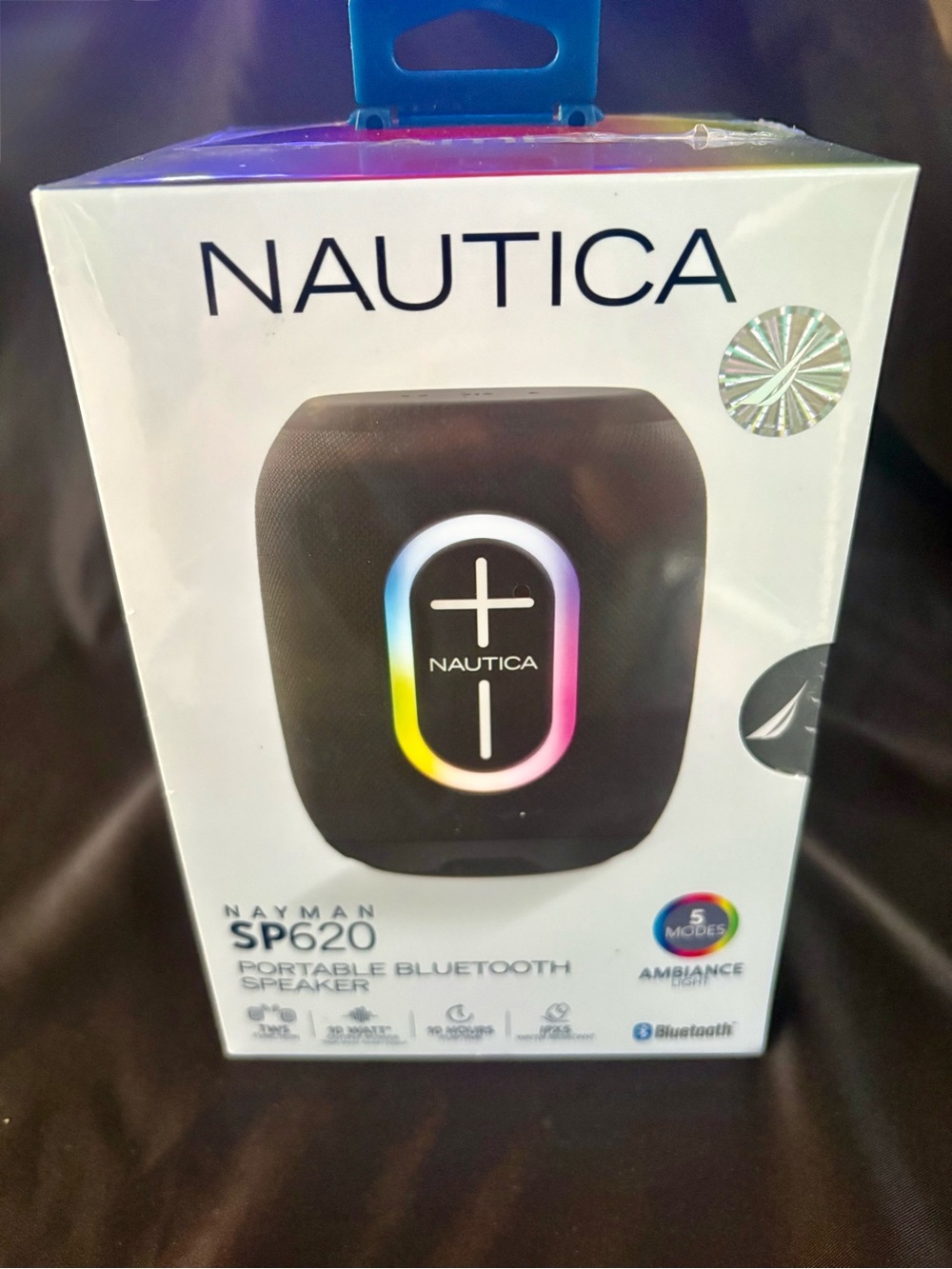 Nautica Black Portable Bluetooth Speaker with Rainbow LED Accent